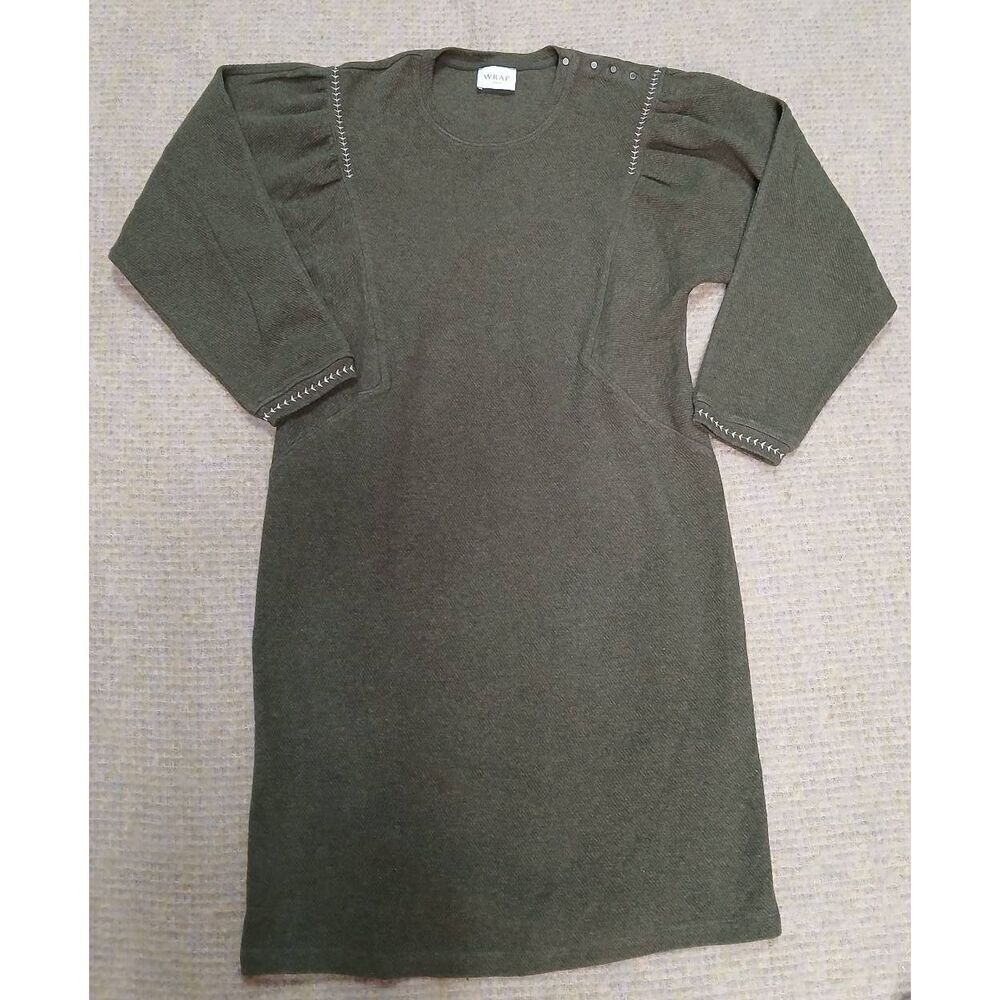 Wrap london womens medium army green cotton knit winter dress modest